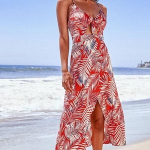Cupshe Red Leaf Print Dress